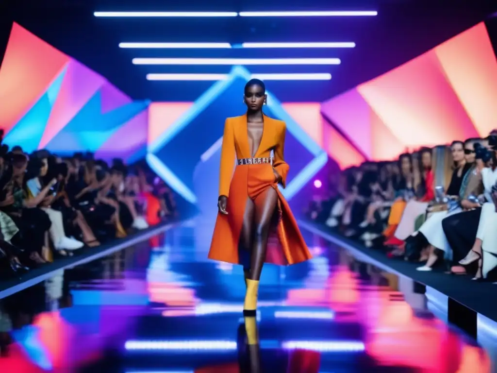 Pasarela de moda futurista y vibrante Potencial inversión en moda de diseño en vibrante pasarela futurista
