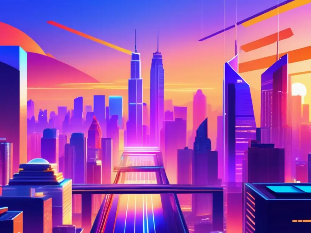 Futuro cripto: ciudad futurista con rascacielos y tecnología avanzada Potencial técnico de las Altcoins en futurista ciudad con rascacielos y calles llenas de vida