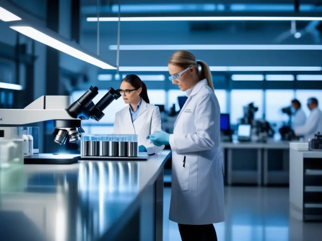 Investigación de zinc en laboratorio moderno Potencial inversión en zinc: moderno laboratorio con científicos analizando muestras, equipamiento avanzado y tecnología de vanguardia