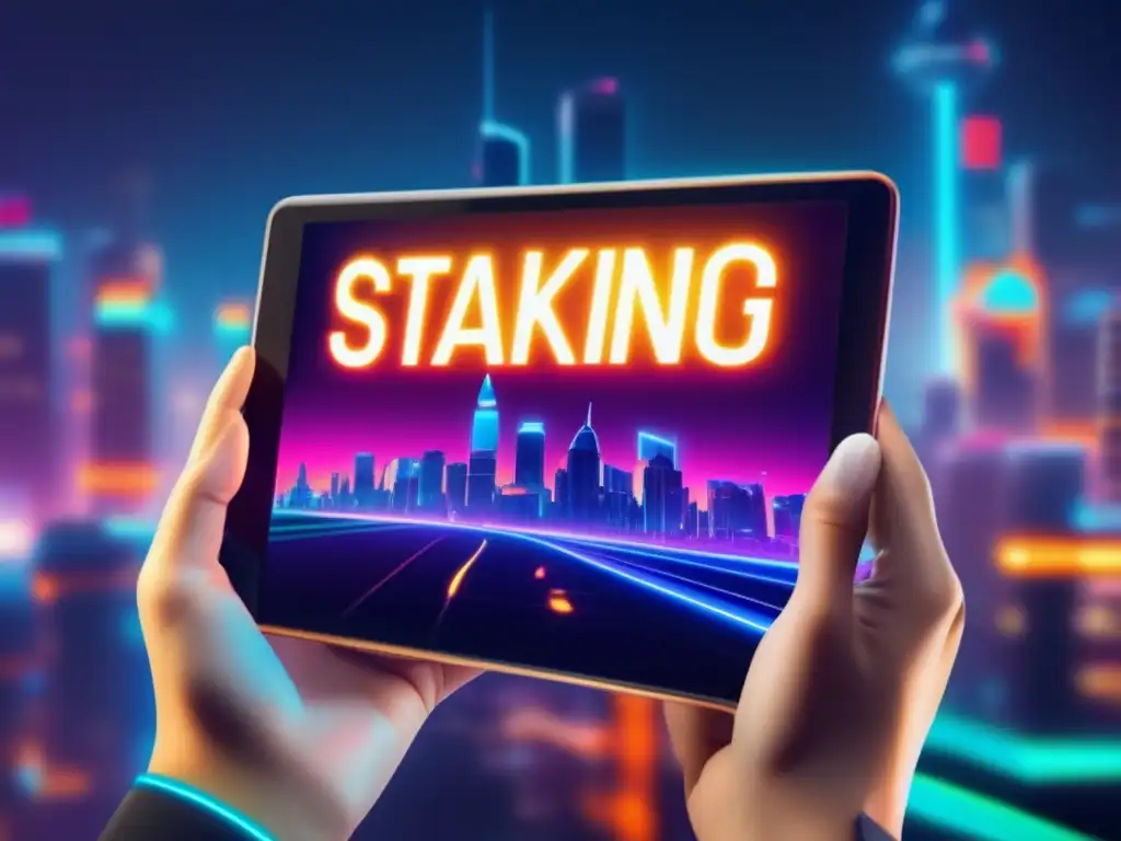 Futuro de staking en ciudad iluminada Guía de staking para principiantes en un entorno futurista y profesional con recompensas en tiempo real y alta rentabilidad