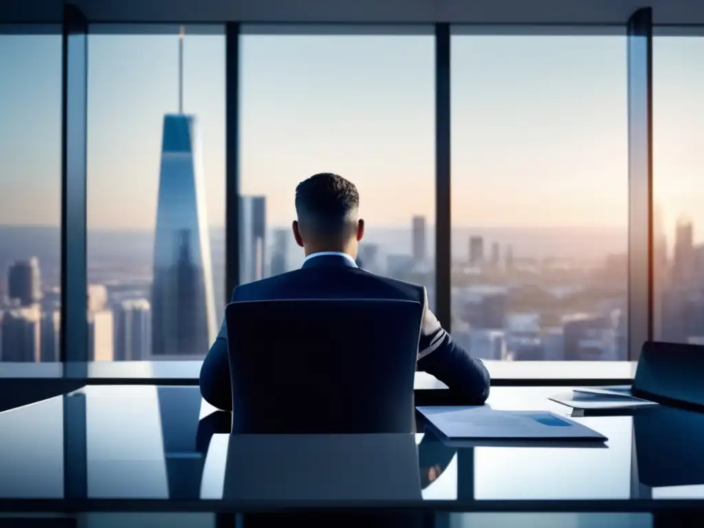 Empresario analizando inversiones en oficina moderna Profesional analizando inversiones y aspectos fiscales en crowdfunding