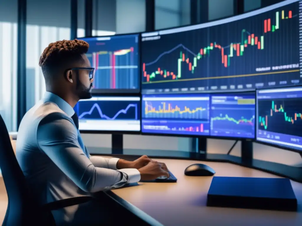 Trader analizando datos financieros Profesional analizando medias móviles para detectar tendencias