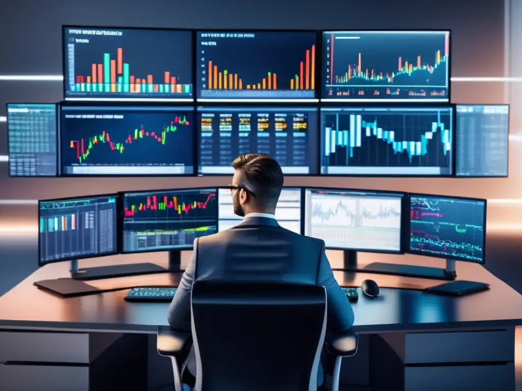 Trader profesional en un escritorio de trading moderno Profesional trader en moderno escritorio de trading con herramientas avanzadas Thinkorswim