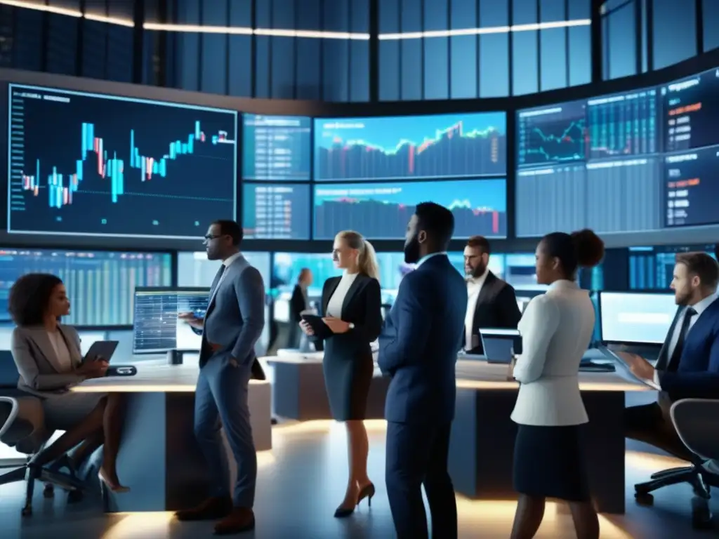 Traders en moderna bolsa de valores Profesionales de la bolsa en acción - Cursos de diversificación financiera para inversiones exitosas