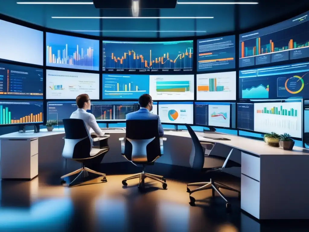 Oficina moderna con profesionales analizando inversiones Profesionales analizando datos e impacto de impuestos en inversiones