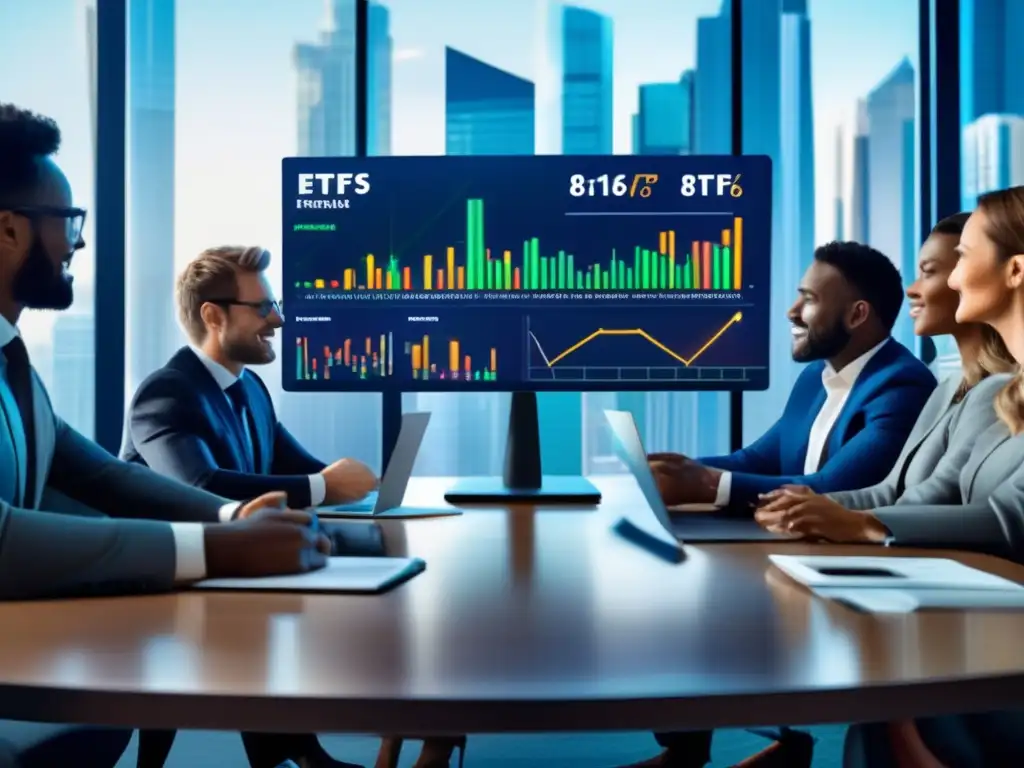 Profesionales exitosos discutiendo estrategias de Hedge Funds Profesionales diversificados discuten estrategias para invertir en ETFs y Hedge Funds