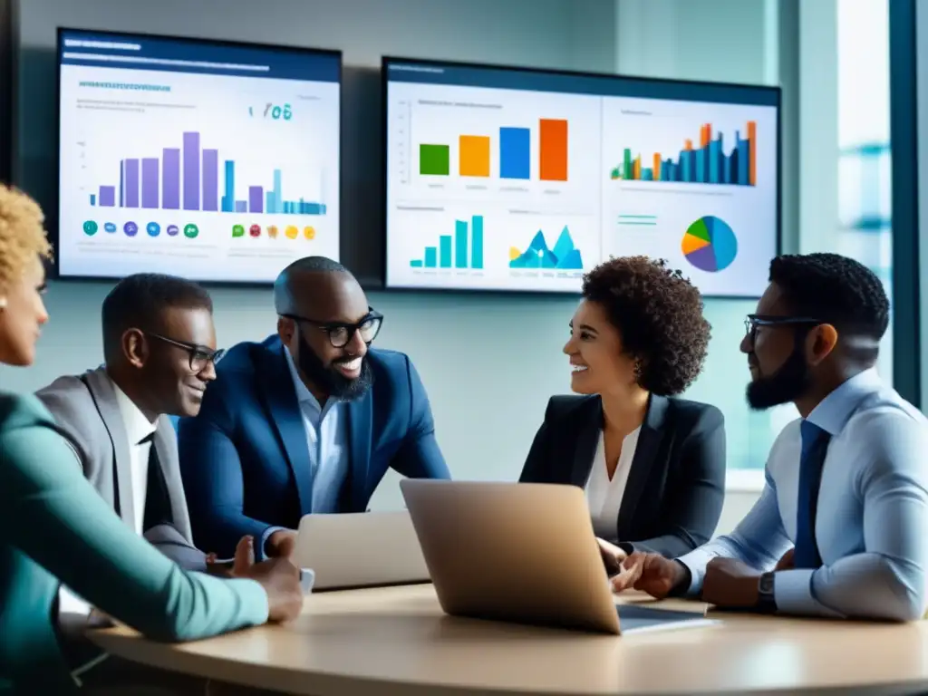 Profesionales diversificados discuten estrategias de inversión Profesionales diversificados analizando estrategias de inversión
