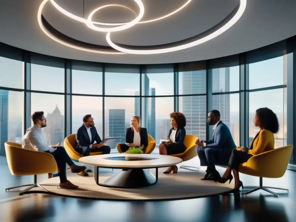 Reunión profesional diversa en oficina moderna Profesionales diversificados discutiendo gráficos financieros en una oficina moderna - Mitos sobre diversificación de inversiones