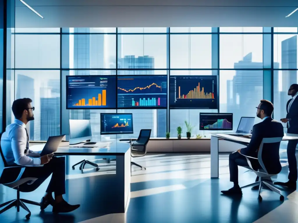 Profesionales analizando datos en una oficina moderna Profesionales analizando estrategias de análisis fundamental del mercado