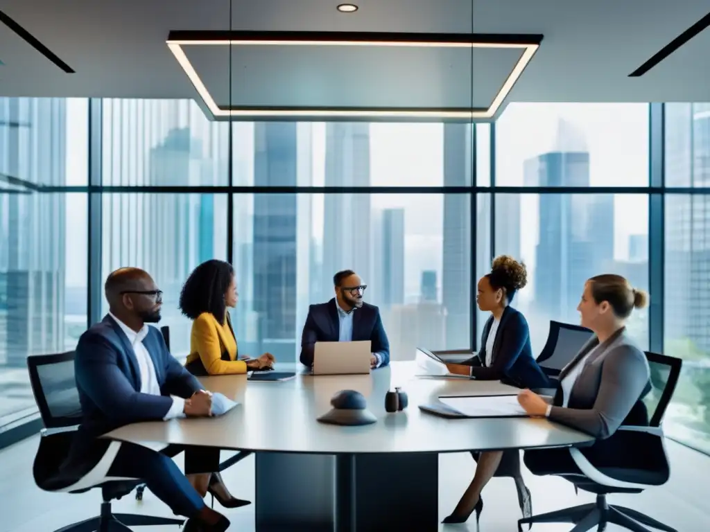 Profesionales financieros en reunión Profesionales discutiendo estrategias de diversificación financiera