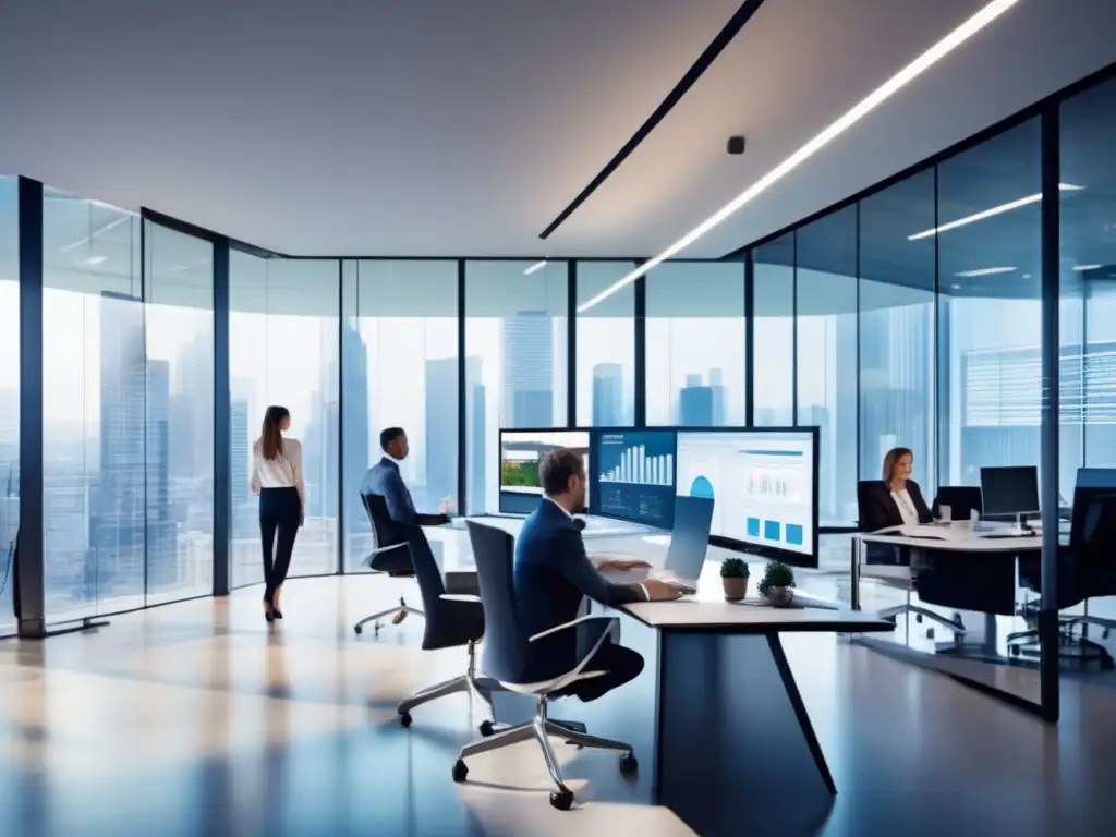 Oficina moderna con profesionales analizando la salud financiera Profesionales analizando e implementando estrategias de inversión en dividendos