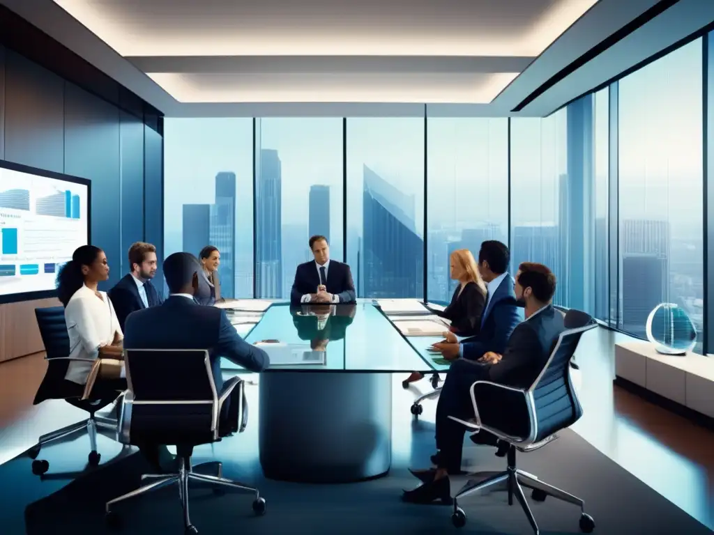 Reunión de profesionales financieros en oficina moderna Profesionales financieros discuten comisiones ocultas en inversiones financieras