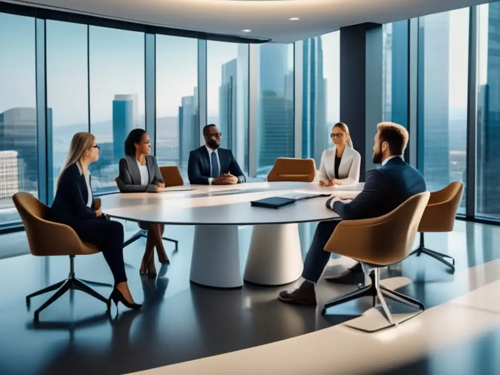Profesionales debatiendo estrategias de inversión Profesionales de negocios en sesión de brainstorming discutiendo consejos de inversión rentable en tiempos de crisis