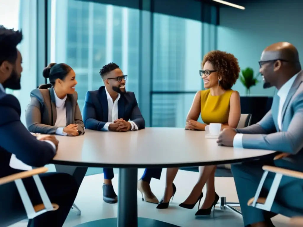 Profesionales de negocios colaborando en reunión Profesionales de negocios en discusión sobre Fondos ESG Europa inversiones sostenibles