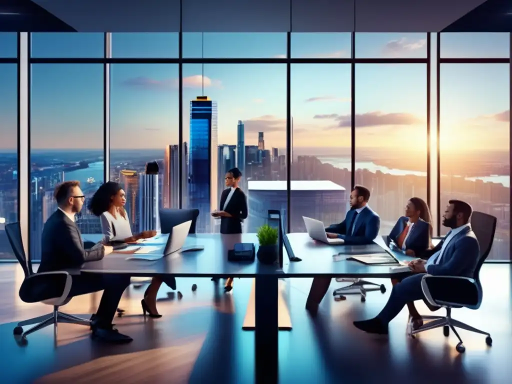 Oficina moderna y vibrante, profesionales analizando gráficos financieros Profesionales en oficina moderna analizando gráficos financieros y acciones: Inversiones en acciones financieras: mitos desmentidos