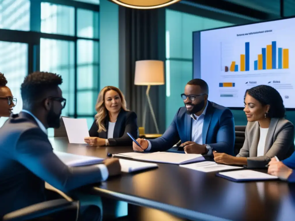 Profesionales discutiendo estrategias Profesionales discuten plan estratégico, investigan startups
