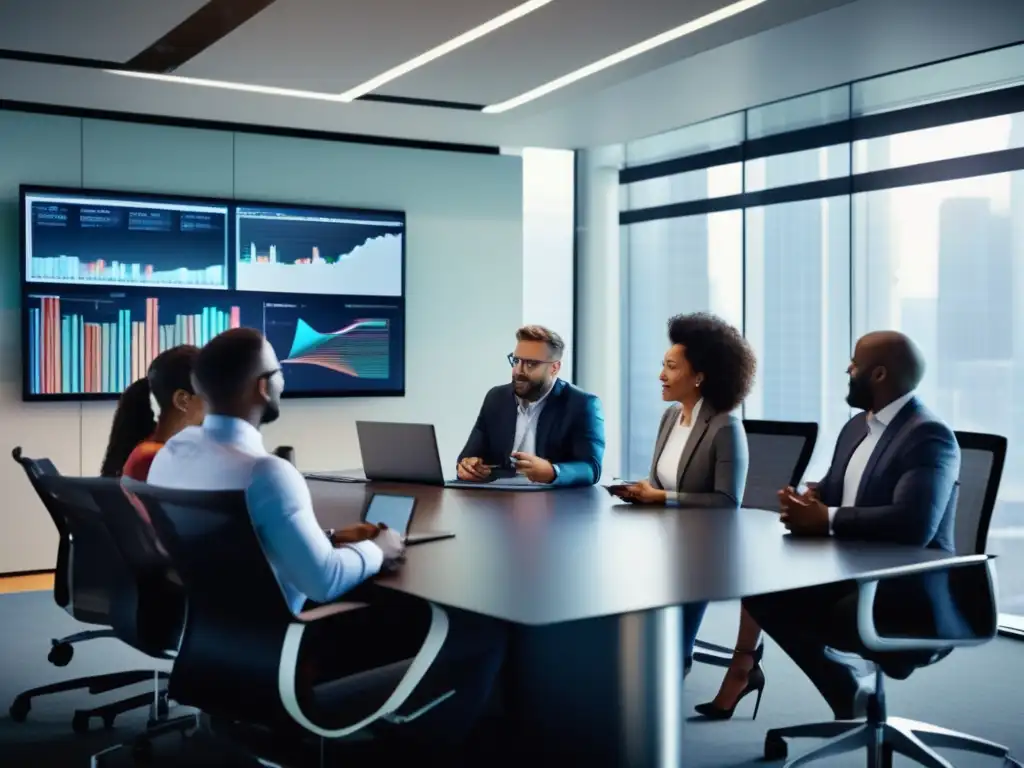 Profesionales discutiendo estrategias de inversión Profesionales en reunión con gráficos y estrategias para invertir sabiamente