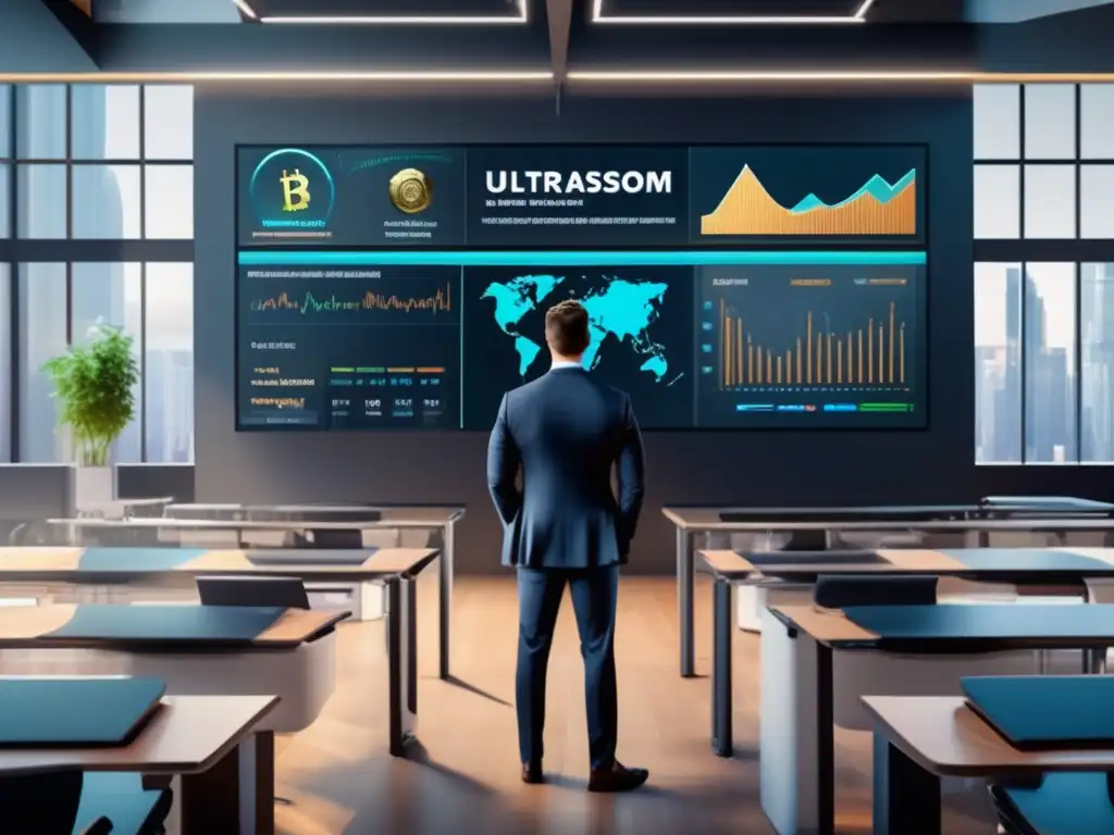 Instructor experto en aula moderna Profesor y estudiantes en aula moderna de criptomonedas (Mejores cursos online criptomonedas inversiones)