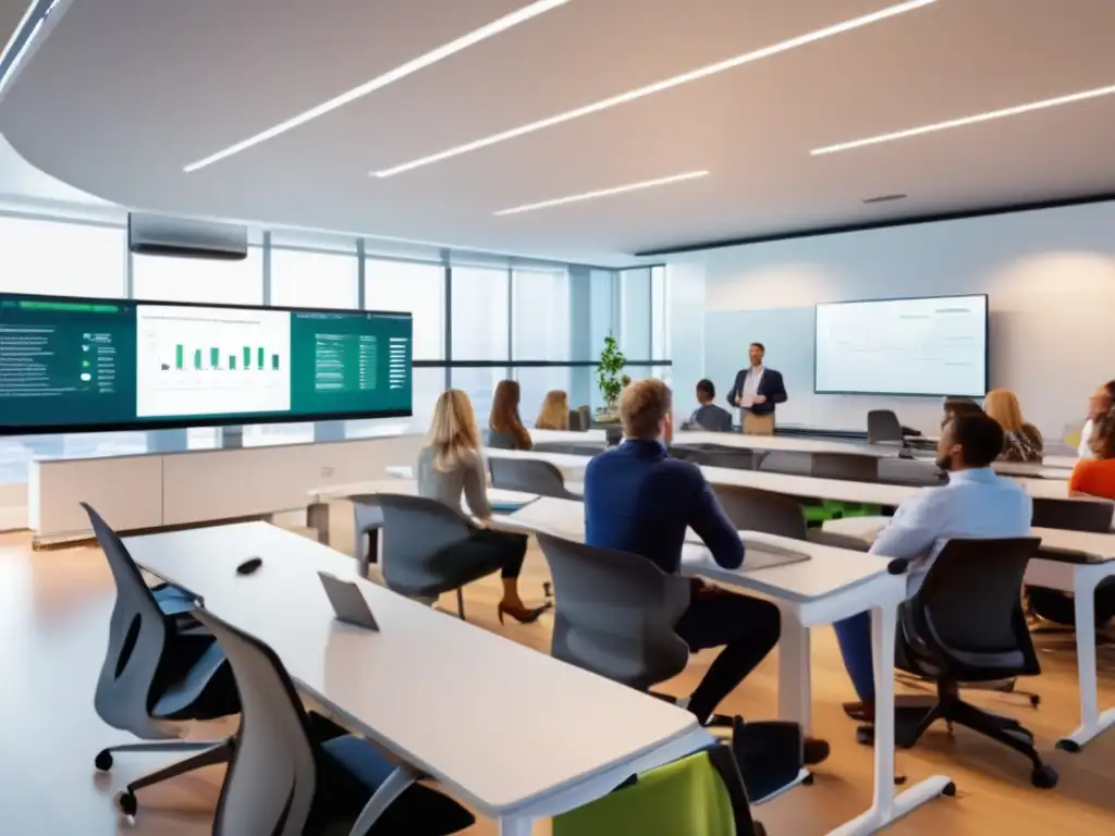 Aula moderna de educación financiera Programa de capacitación financiera con participantes entusiastas en un aula moderna - Programas de capacitación para inversores financieros exitosos