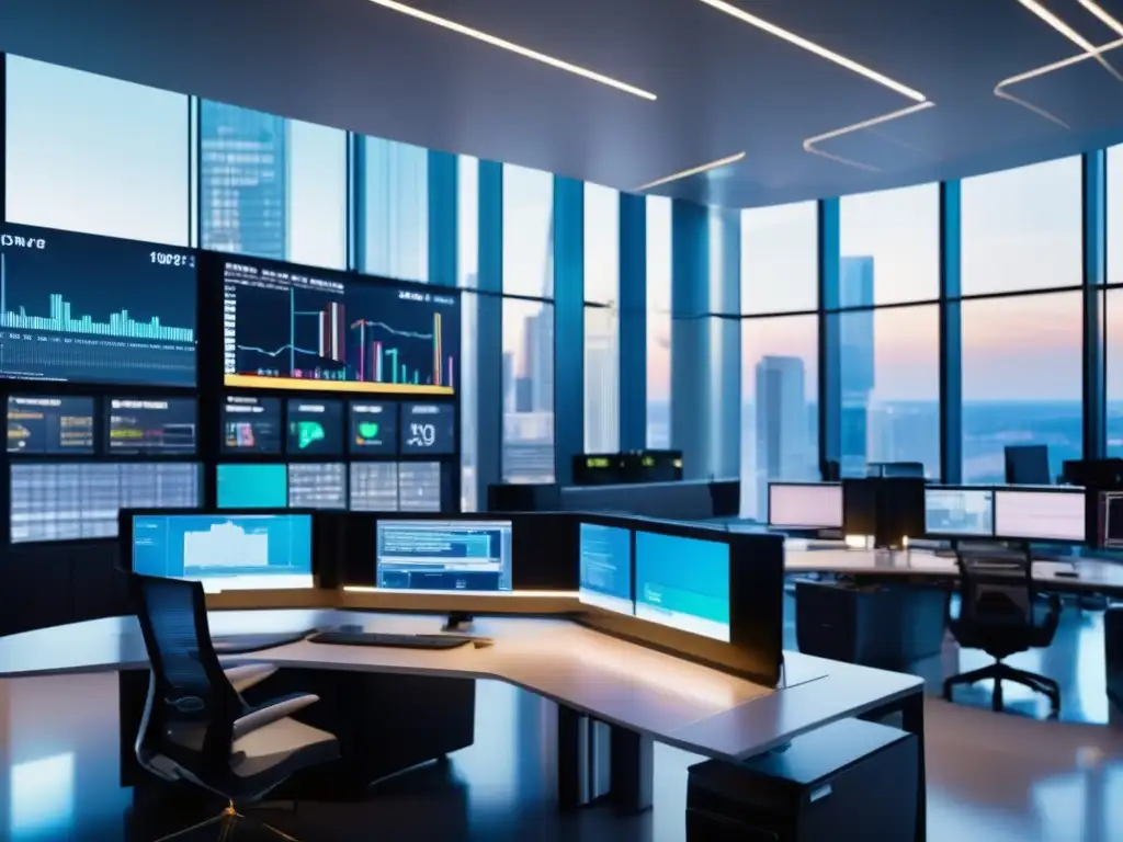 Sala de operaciones financieras moderna y tecnológica Programas de capacitación para inversores financieros exitosos en un moderno y sofisticado trading floor
