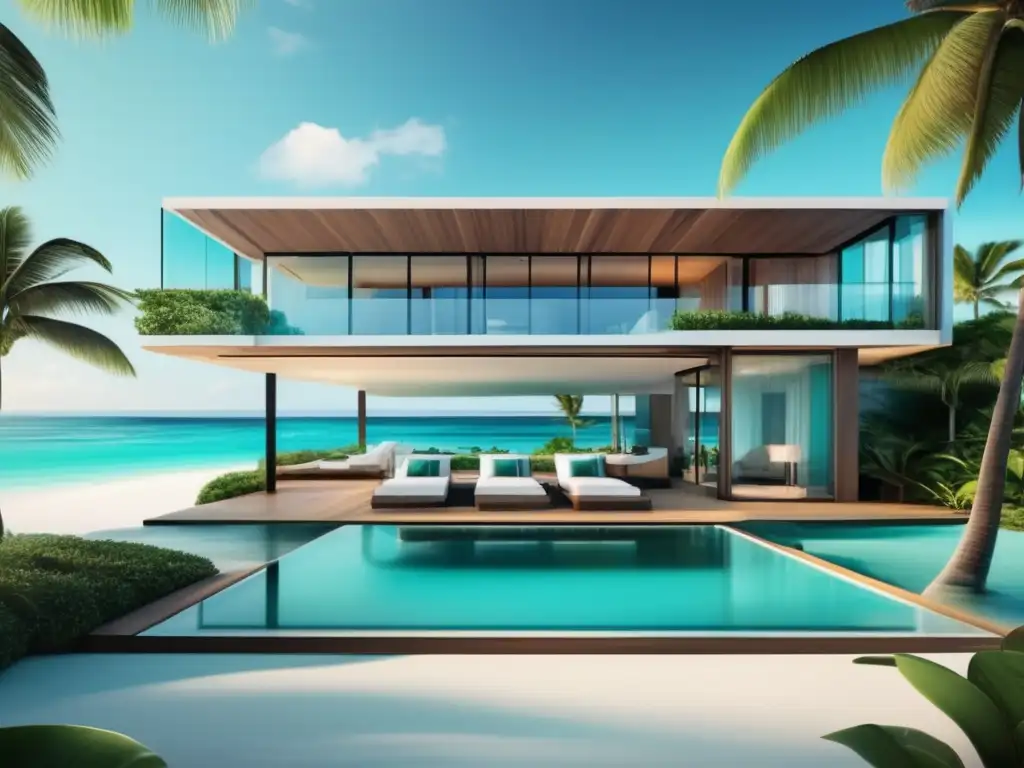 Propiedad de vacaciones de lujo en la playa Propiedad vacacional de ensueño con vistas al mar, piscina infinita privada y terraza al aire libre con muebles modernos