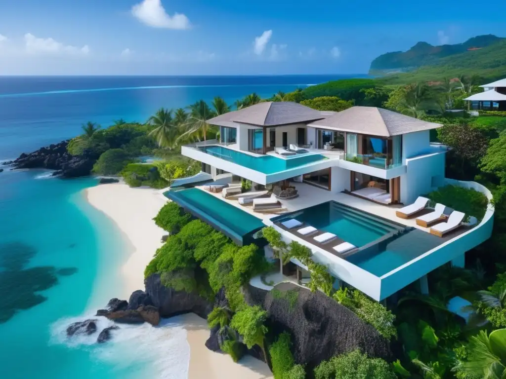 Propiedad de lujo con vista al mar Propiedad vacacional rentable con vistas panorámicas al océano y playa, villas modernas, jardines exuberantes y piscina infinita