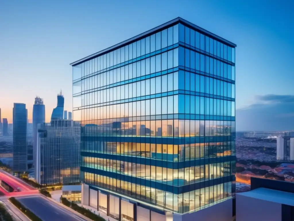 Rascacielos moderno en vibrante ciudad Invertir en propiedades comerciales: un edificio moderno con arquitectura impresionante rodeado de una vibrante ciudad