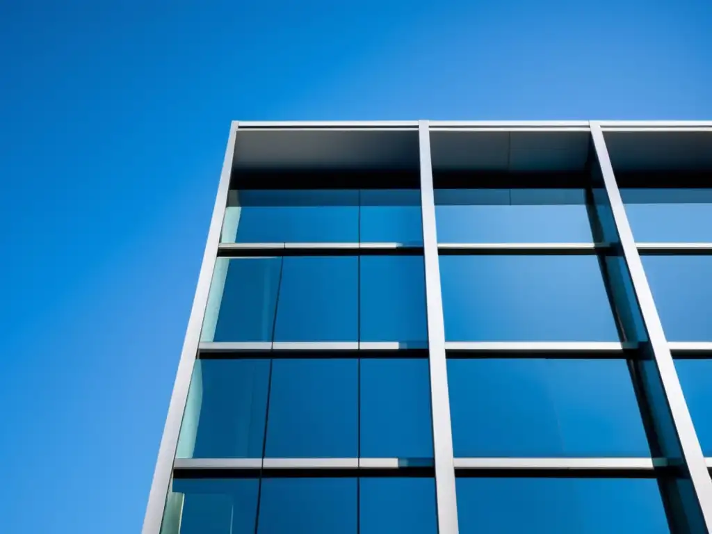 Edificio comercial moderno en el cielo azul Valoración propiedades comerciales herramientas clave - Edificio comercial moderno, elegante y profesional frente a un cielo azul claro