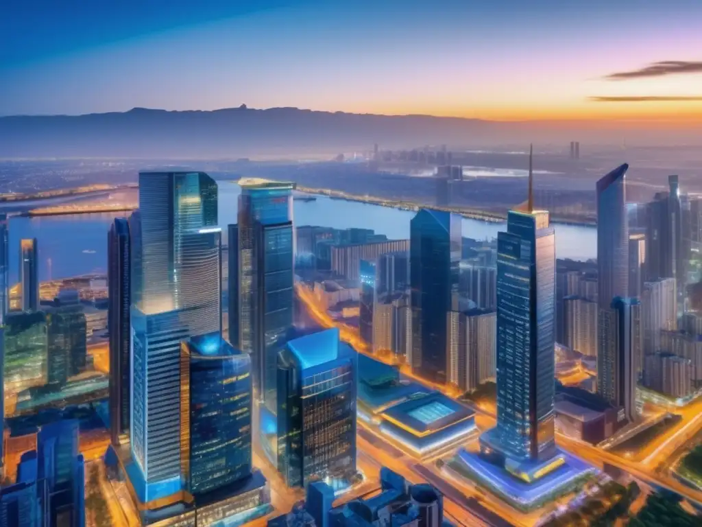 Exclusivo edificio comercial en vibrante ciudad Inversión propiedades comerciales principiantes - Imagen 8k de ciudad moderna con edificios comerciales y calle llena de profesionales