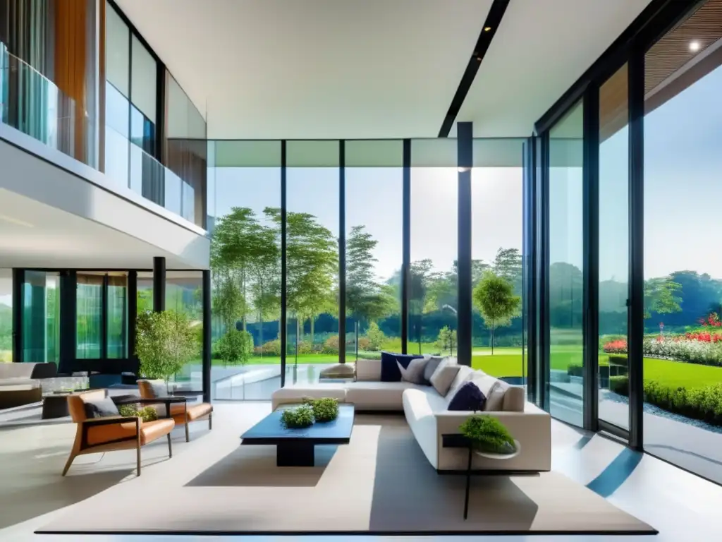 Edificio residencial moderno rodeado de vegetación y paisajes hermosos Inversión en propiedades residenciales y cambio climático: Edificio moderno rodeado de vegetación exuberante y paisajismo