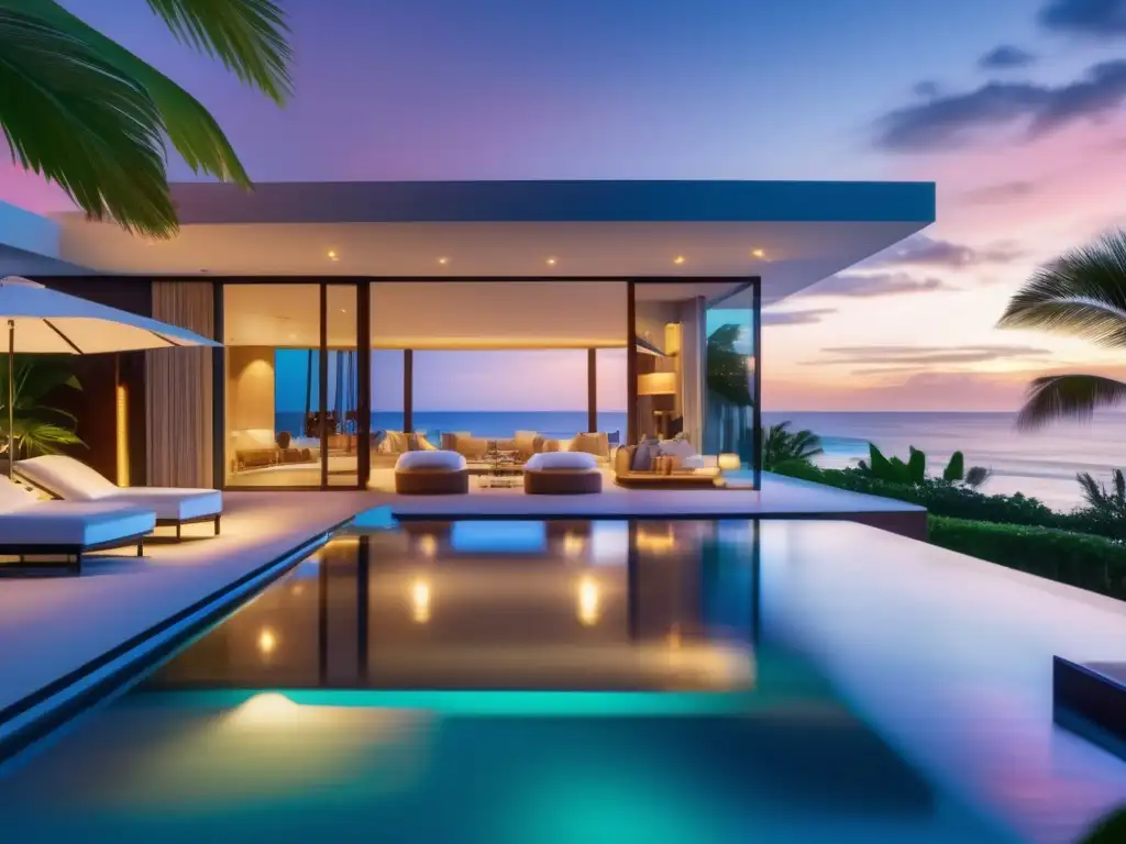 Propiedad vacacional de lujo frente a la playa Inversión propiedades vacacionales principiantes: Hermosa propiedad de lujo frente a la playa, arquitectura moderna, piscina infinita y entorno tropical