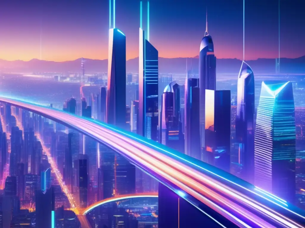 Ciudad futurista nocturna con rascacielos iluminados Proyecciones crecimiento económico inversión en ciudad futurista