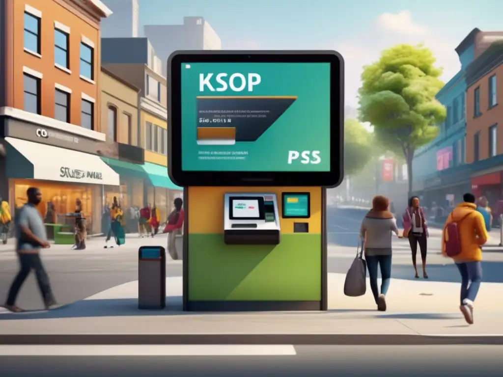 Escena callejera con kiosco POS móvil Puntos de venta móviles en comercios marginados con esperanza y progreso
