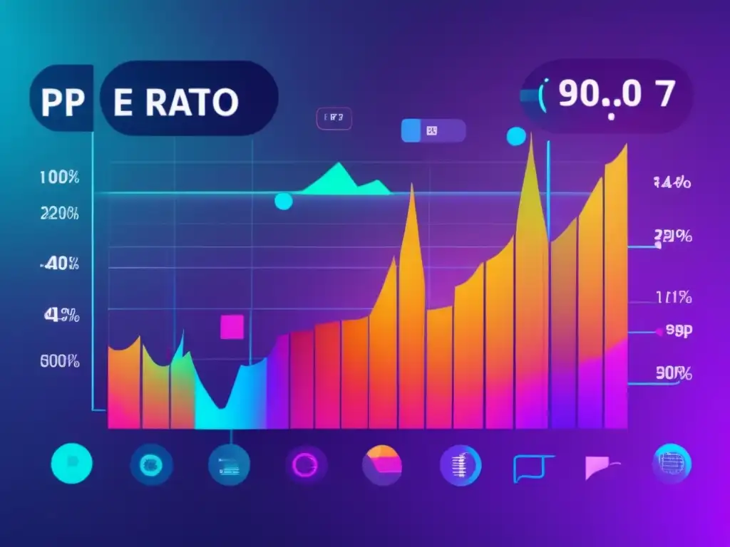 Gráfico financiero dinámico en pantalla Interpretación ratio preciobeneficio (P/E) para inversiones - Gráfico financiero dinámico en pantalla digital