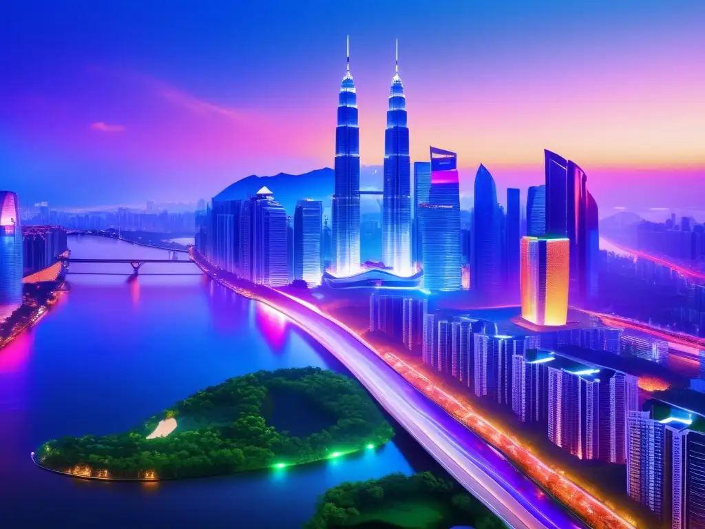 Ciudad futurista con rascacielos y tecnología Razones para invertir en bienes raíces: Ciudad moderna, tecnología, sostenibilidad, diversidad, oportunidad