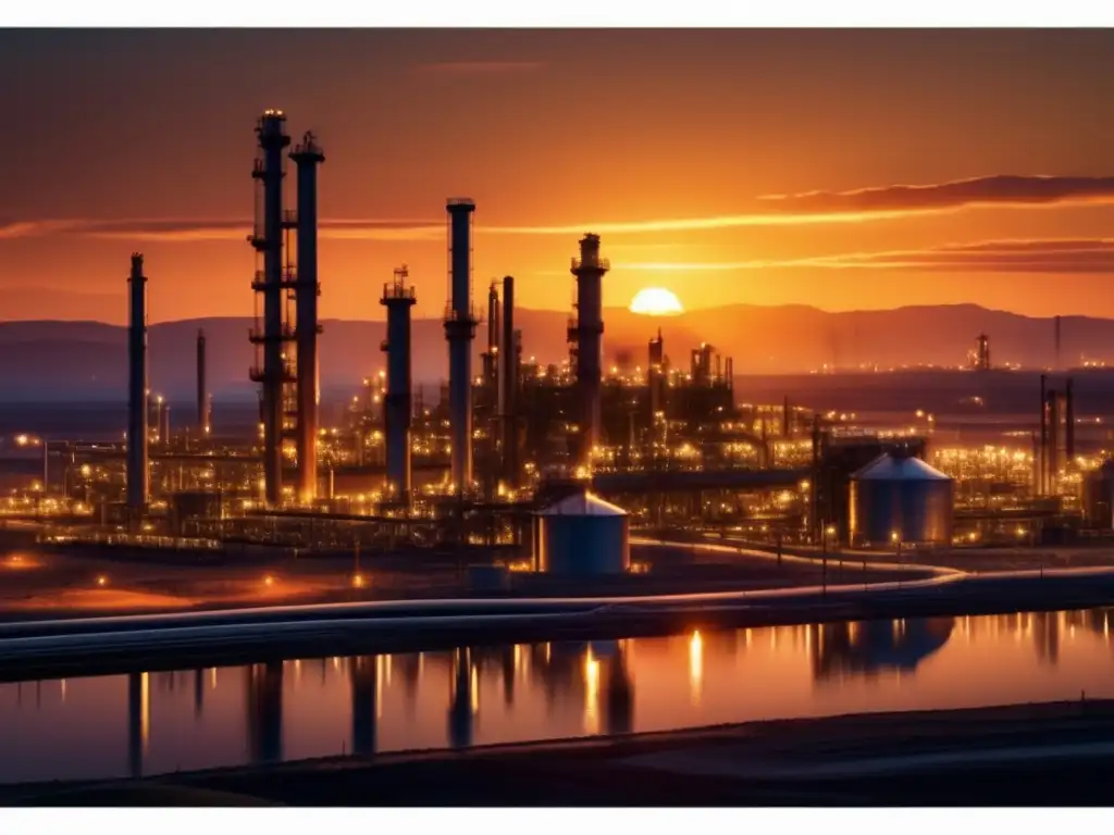 Complejo de refinería de petróleo iluminado por el sol Refinería de petróleo: Estrategias inversión petróleo principiantes
