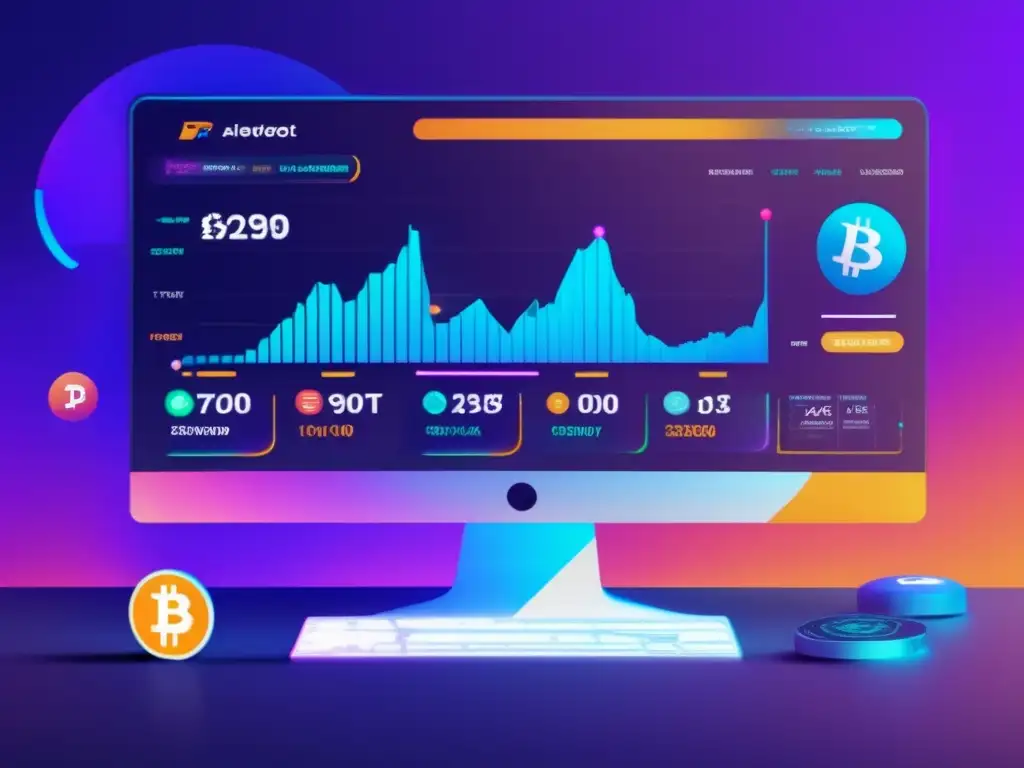 Plataforma futurista de criptomonedas Cambio reglas juego criptomonedas IA: plataforma futurista de intercambio de criptomonedas con IA avanzada y visualizaciones dinámicas