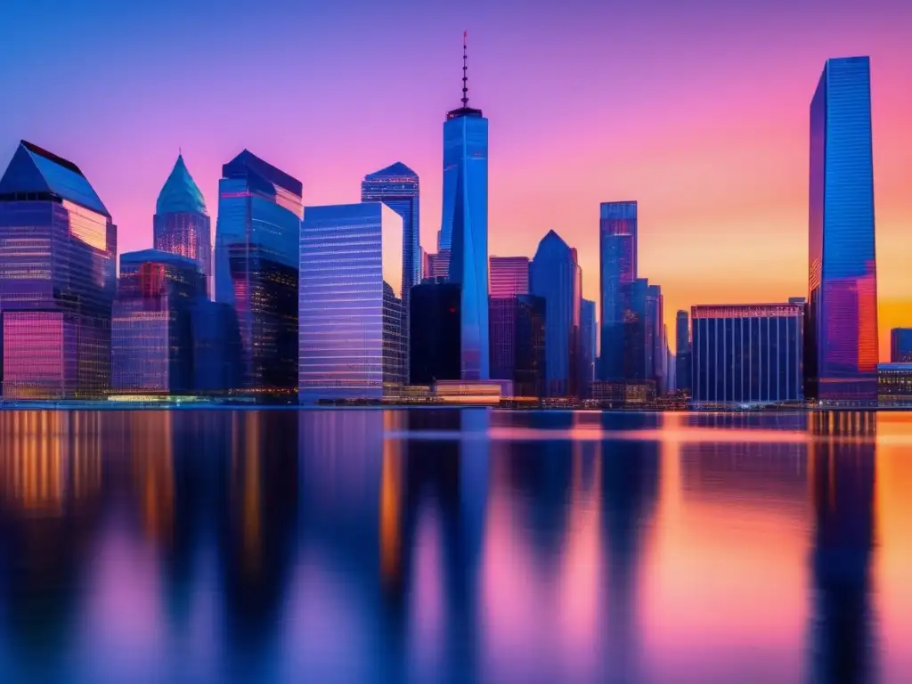 Distrito financiero: Energía y dinamismo Rendimiento Tesoro y Bolsa: Skyline financiero en 8k, vibrante y dinámico