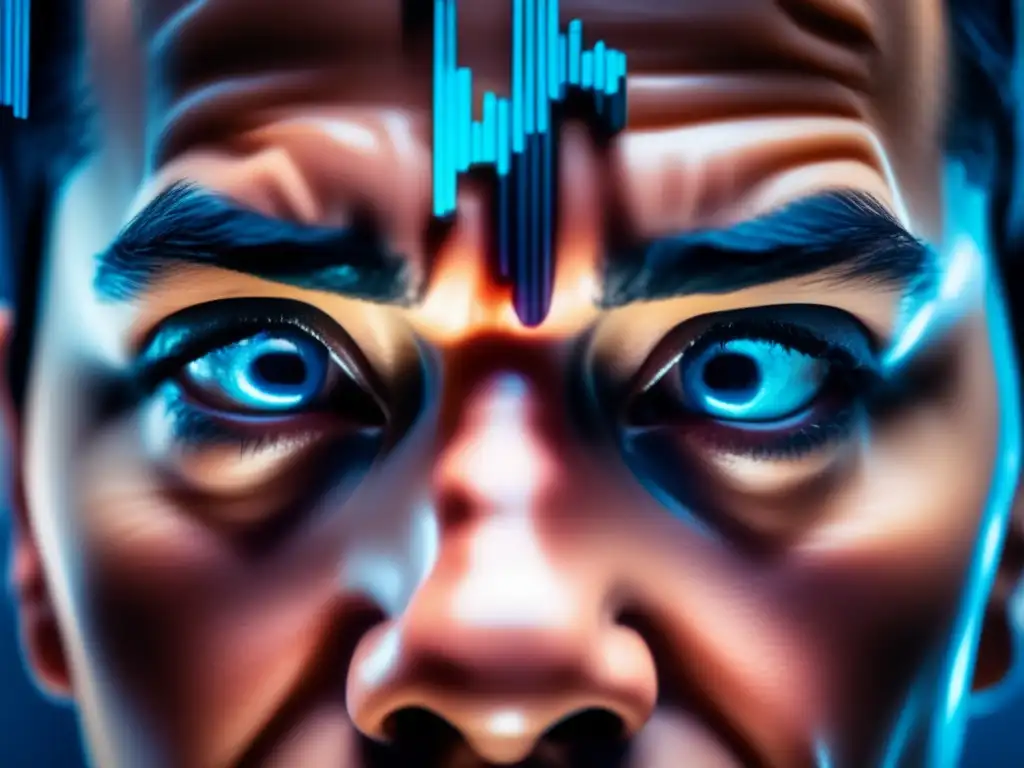 Rostro expresivo refleja emociones intensas Retrato intenso de una cara mostrando emociones