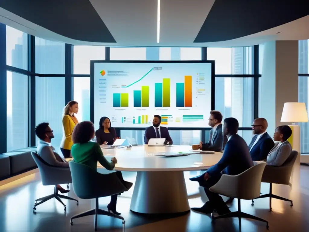 Reunión de profesionales analizando datos Reunión vibrante en plataforma crowdfunding