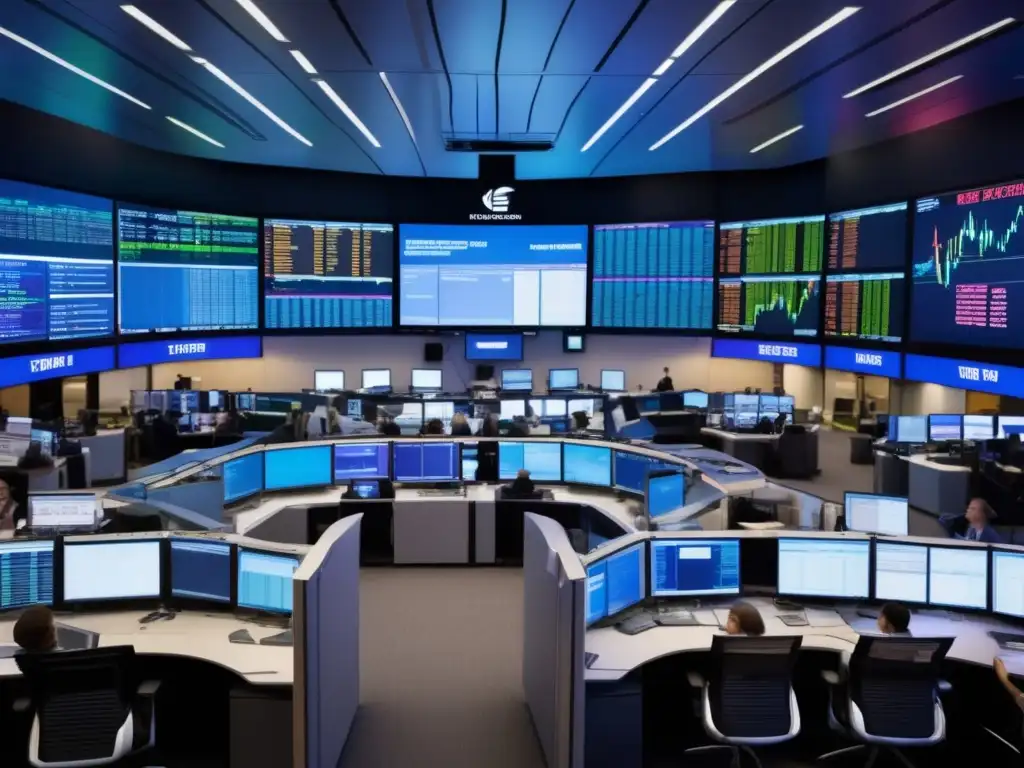 Traders ocupados en la bolsa Riesgo emocional en la bolsa: psicología de la inversión en un trading floor lleno de actividad e intensidad