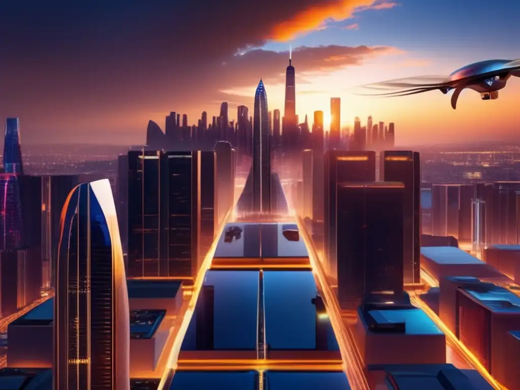 Ciudad futurista con rascacielos y autos eléctricos Riesgos ocultos en inversiones financieras: Futurista ciudad con rascacielos elegantes, autos eléctricos y drones transparentes