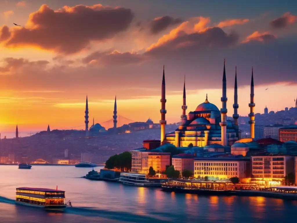 Atardecer vibrante en Estambul: oportunidades de inversión Inversión en Turquía: Riesgos y Oportunidades - Istanbul skyline at sunset, vibrant and modern atmosphere