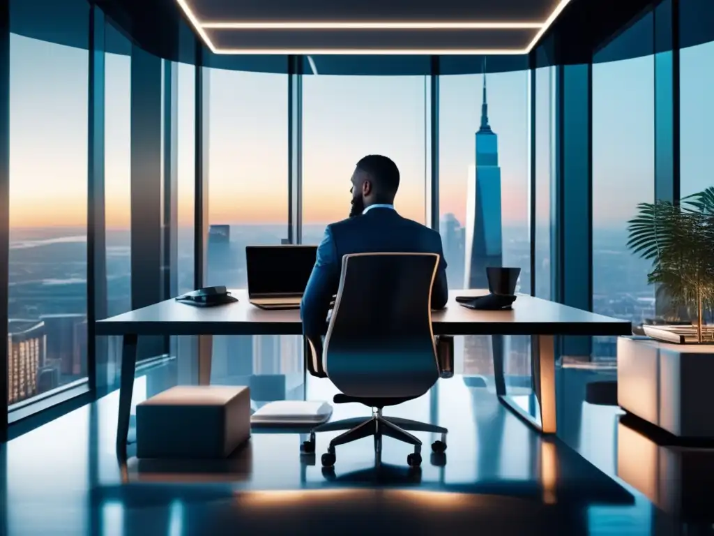 Oficina moderna con vista a la ciudad Riesgos inversión segura: oficina moderna, profesional, ventanales, documentos financieros, ciudad atractiva