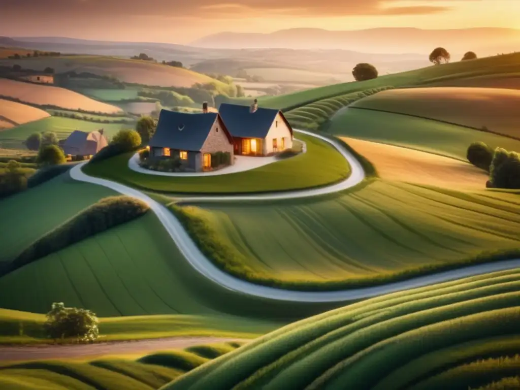 Paisaje rural al atardecer Anochecer rural sereno con gran detalle en 8k