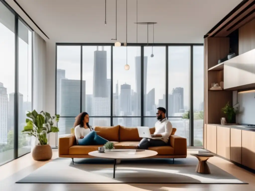 Pareja invirtiendo juntos: enfoque moderno Sala minimalista con pareja analizando inversiones - Consejos para invertir en pareja