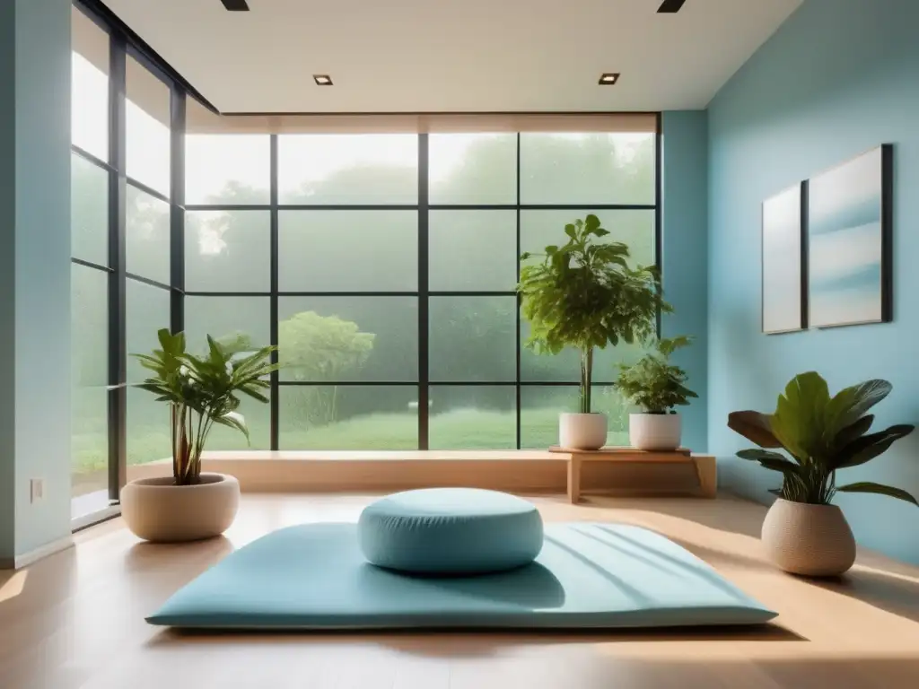 Espacio de meditación sereno y moderno Meditación en una sala moderna y serena -Importancia psicología trading algorítmico