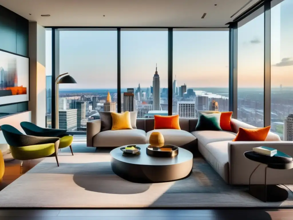 Sala de estar moderna con vista panorámica de la ciudad Sala de estar moderna con vistas a la ciudad - Ventajas y desventajas Flipping vs