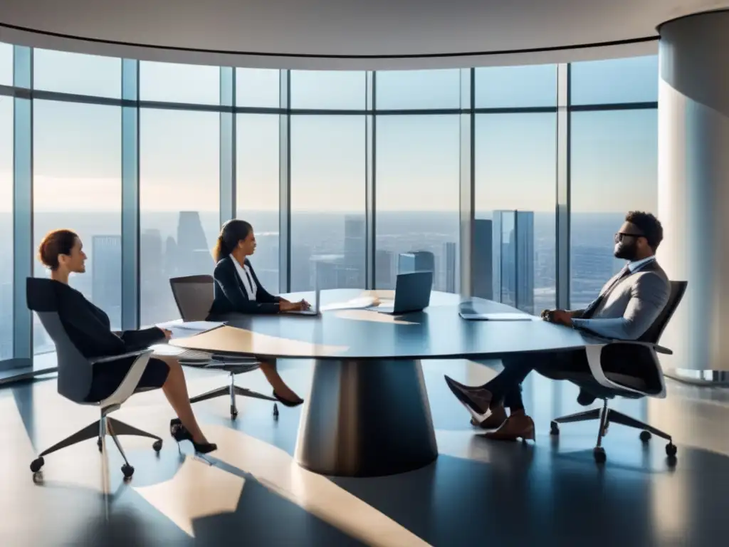 Negociación exitosa en una oficina moderna Sala de negociación: profesionales estableciendo relación sólida y negociando contrato de franquicia