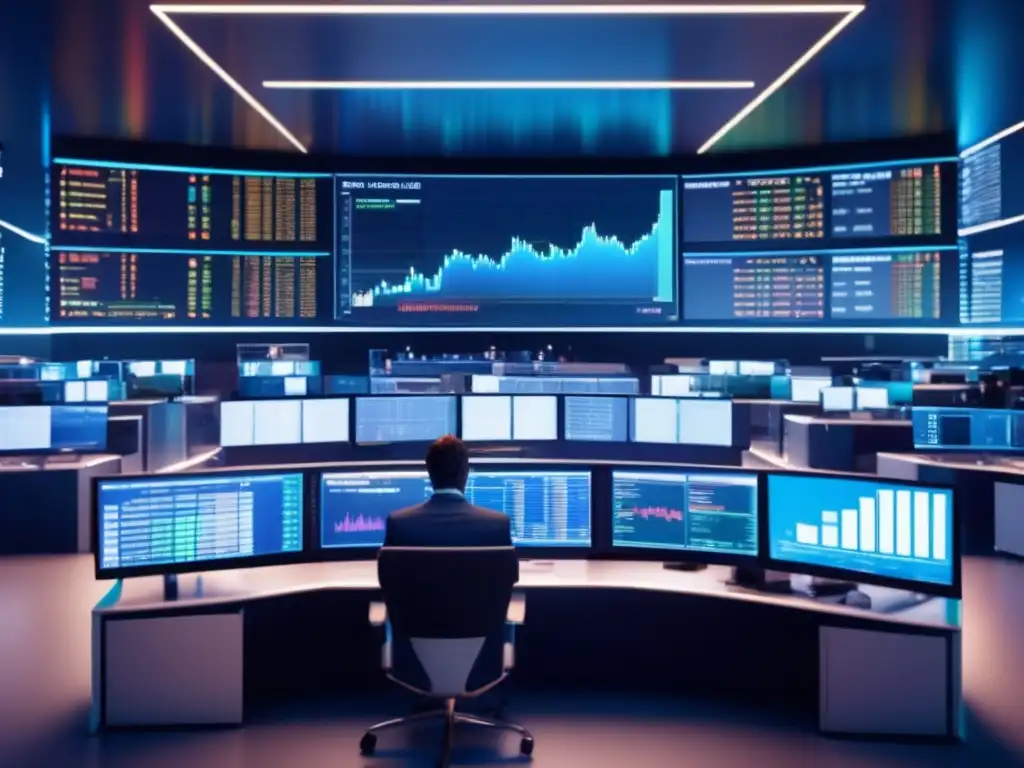 Interior moderno de una bolsa de criptomonedas Sala de trading criptomoneda: Evitar errores fatales en criptomonedas
